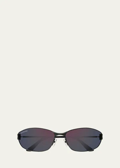 Balenciaga Men's Bb Logo Metal And Nylon Oval Sunglasses In Black