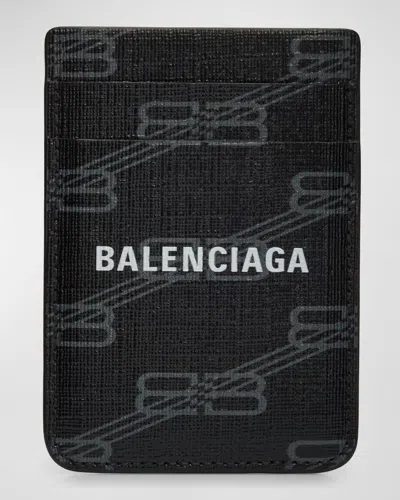 Balenciaga Men's Bb Monogram Coated Canvas Magnet Card Holder In Black