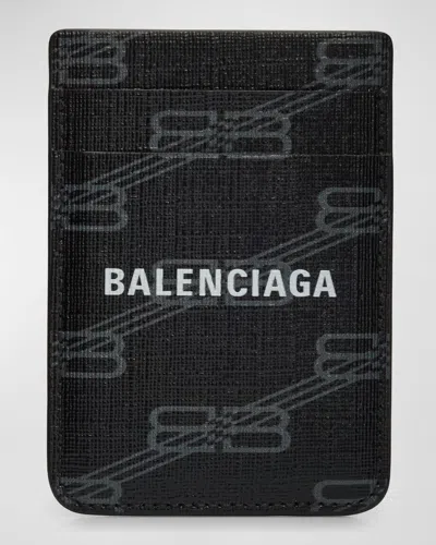 Balenciaga Men's Bb Monogram Coated Canvas Magnet Card Holder In 1061 Black/grey