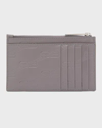 Balenciaga Men's Bb Monogram Embossed Zip Card Holder In Gray