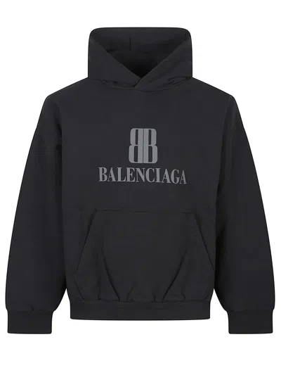 Balenciaga Black Hoodie With Fixed Hood And Logo Lettering On The Front In Cotton Man In Blue