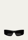 Balenciaga Men's Bb0301sm Acetate Rectangle Sunglasses In Shiny Solid Black