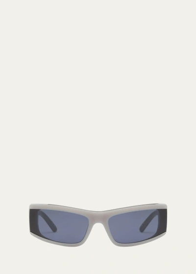 Balenciaga Men's Bb0301sm Acetate Rectangle Sunglasses In Shiny Solid Grey