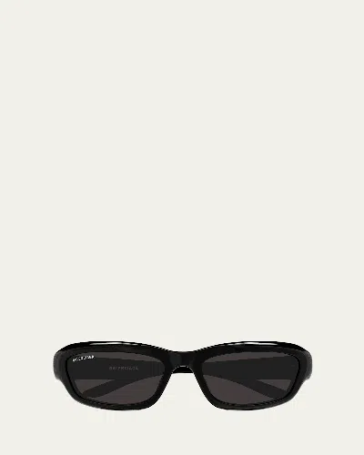 Balenciaga Men's Bb0409s Acetate Rectangle Sunglasses In Shiny Solid Black