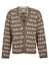 BALENCIAGA MEN'S BEIGE WOOL CARDIGAN WITH ALLOVER LOGO AND V-NECK