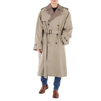 Balenciaga Men's Beige/brown Reversible Trench Coat In Brown/beige