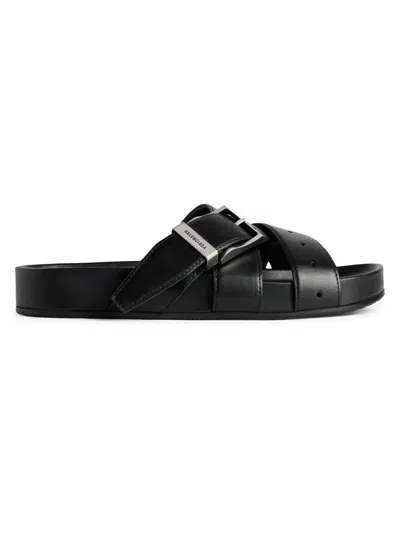 Balenciaga Belt Leather Mules In Black