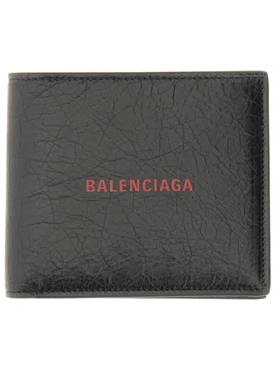 Balenciaga Men Bi-fold Leather Wallet In Black