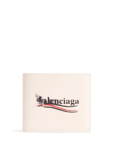 Balenciaga Men Bi-fold Wallet With Logo In Brown