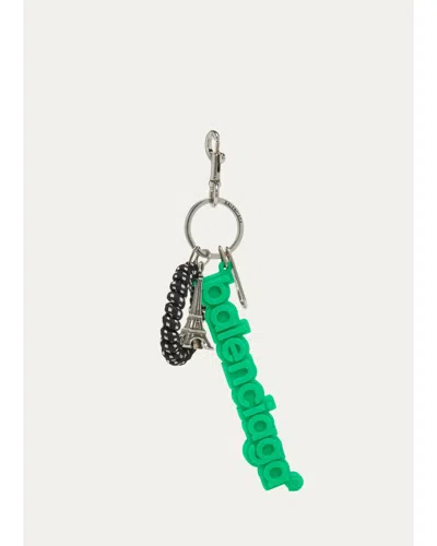 Balenciaga Men's Biker Rubber Logo Keychain Charm In Green
