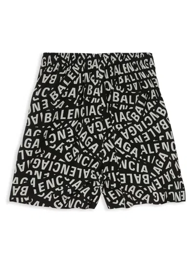 Balenciaga Men's Black  Raffia Logo Print Shorts For Fw23 In Black Grey