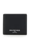 Balenciaga Men Black Bi-fold Wallet With Logo Lettering On The Front In Grained Leather Man In Brown