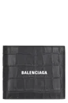 BALENCIAGA MEN'S BLACK CROCO-PRINT LEATHER WALLET WITH LOGO FLAP BY BALENCIAGA