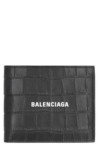 Balenciaga Logo Print Flap-over Wallet In Black