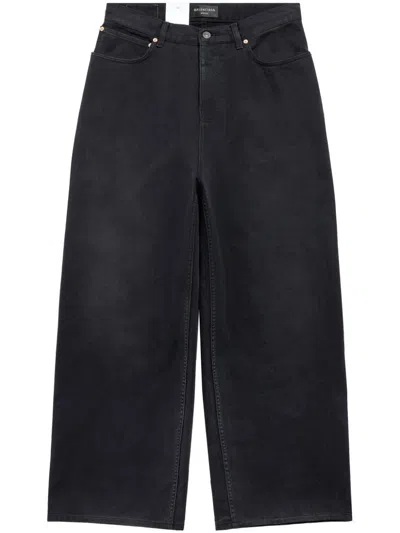 Balenciaga Men's Black Denim Baggy Trousers With Size Sticker Detail