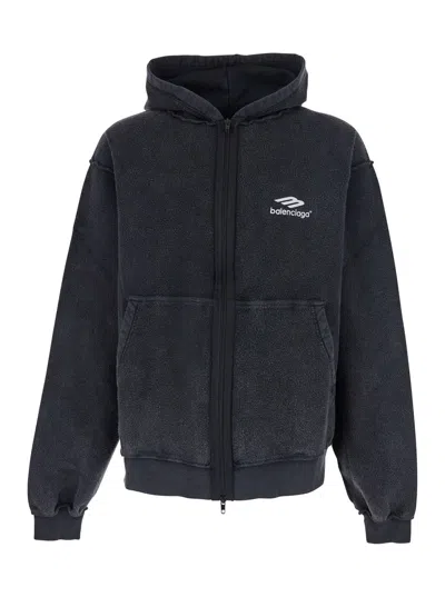 Balenciaga Men Black Hoodie With Kangaroo Pocket And Logo On The Front In Cotton Man In Multi