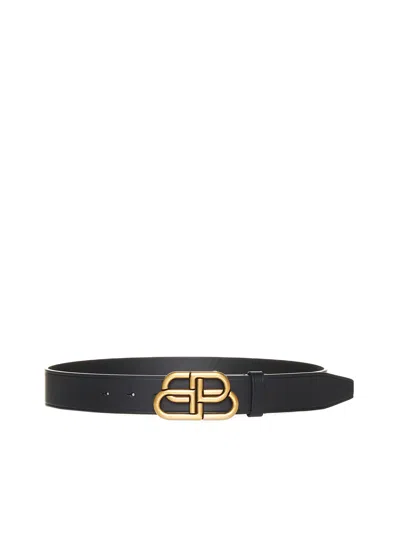 Balenciaga Men Black Leather Bb Large Belt