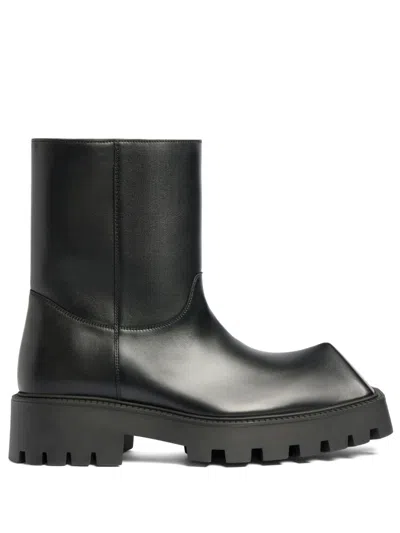 Balenciaga Men's Black Leather Boots With Brief-on Design And Rubber Chunky Sole