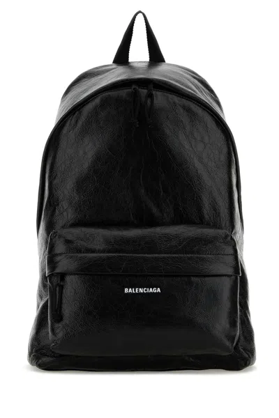 Balenciaga Men Black Leather Explorer Backpack