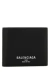 Balenciaga Black Bi-fold Credit Wallet In Hammered Leather Men In Black