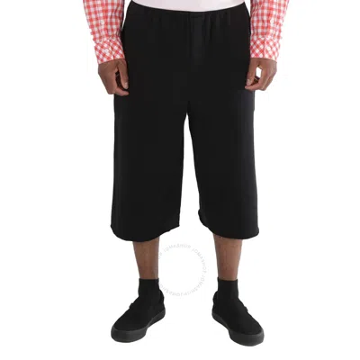 Balenciaga Men's Black Logo Embroidered Long Oversize Bermuda Shorts
