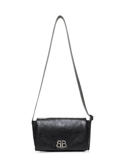 Balenciaga Men Black Monaco Flap Messenger S Bag
