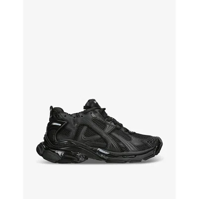 BALENCIAGA MENS BLACK RUNNER LOGO-PRINTED MATTE MESH AND FAUX-LEATHER LOW-TOP TRAINERS EUR 44 / 10 UK