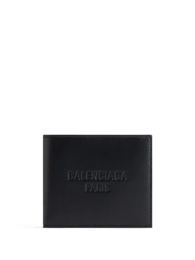 Balenciaga Men's Black Smooth Leather Billfold Wallet With Logo Embossing