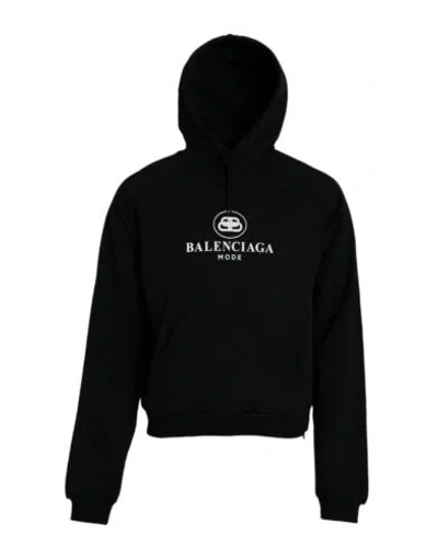 Pre-owned Balenciaga Men Black Sweatshirt 100% Cotton Logo Print Athletic Hooded Pullover