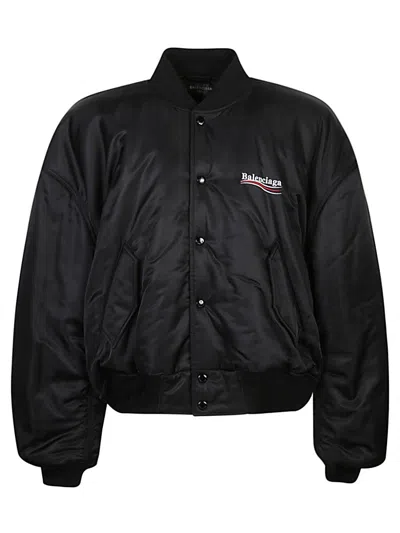 Balenciaga Men Bomber Jacket With 'political Campaign' Logo In Black