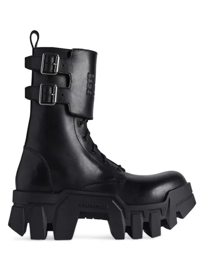Balenciaga Bulldozer Debossed Leather Combat Boots In Black