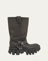 Balenciaga Men's Bulldozer Leather Harness Moto Boots In Faded Black