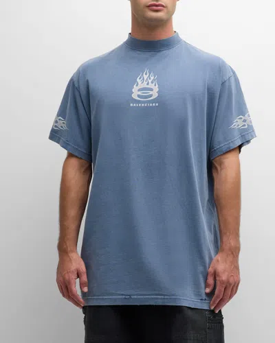 Balenciaga Men's Burning Unity Oversized T-shirt In 4164 Washed Out Blue