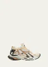Balenciaga Runner Gold Distressed Panelled Mesh Sneakers In Beige Multi