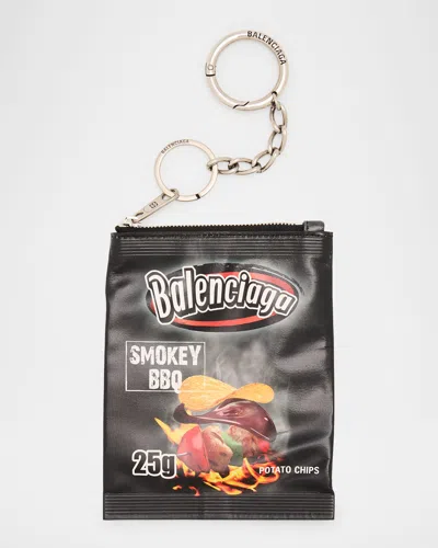Balenciaga Men's Calfskin Chips Logo Keychain