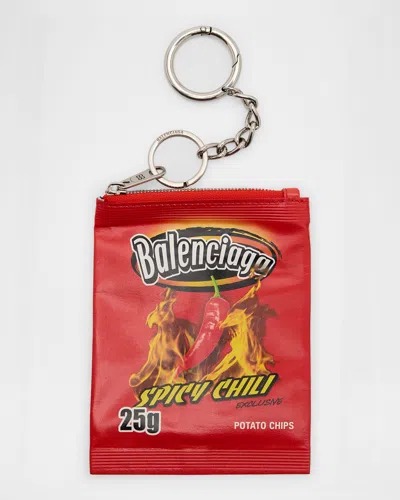 Balenciaga Men's Calfskin Chips Logo Keychain