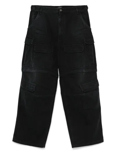 Balenciaga Men's Cargo Denim Jeans In Black