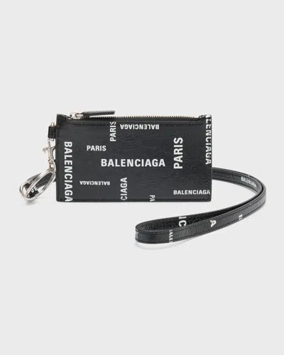 Balenciaga Men's Cash Card Case On Keychain Bal Paris Allover In Black