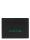Balenciaga Black Card Holder With Logo Print Men In Blakskblue