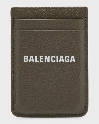 Balenciaga Men's Cash Iphone Magnet Card Holder In 3190 Khaki/ L White