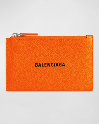 Balenciaga Men's Cash Large Long Coin And Card Holder In 7560 Fluo Orange/l Black