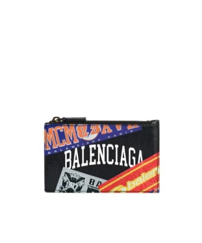 Balenciaga Men's Cash Large Long Coin And Card Holder In Black/multicolor