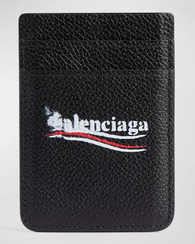 Balenciaga Cash Magnet Leather Card Holder In Black