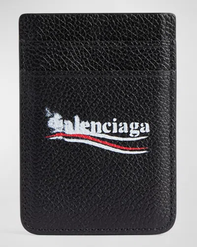 Balenciaga Men's Cash Magnet Leather Card Holder In 1000 Black