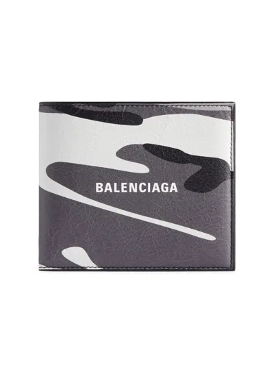 Balenciaga Cash Camouflage-print Leather Wallet In Grey Black White