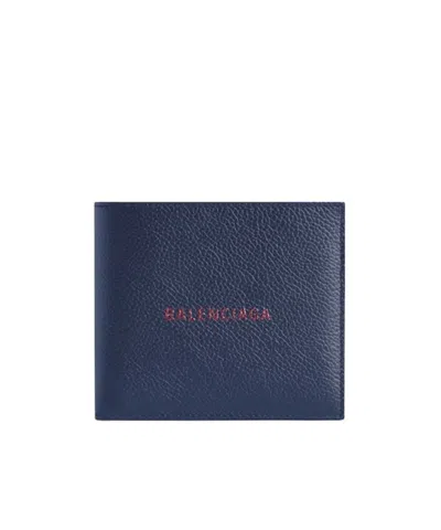 Balenciaga Men's Cash Square Folded Coin Wallet In Navy/burgundy In Multi