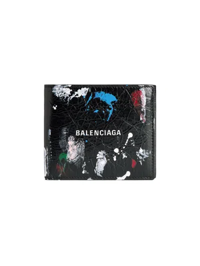 Balenciaga Cash Logo Leather Wallet In Black