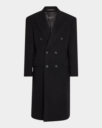 Balenciaga Men's Cashmere-blend Overcoat In 1000 Black
