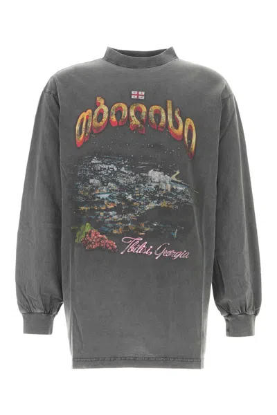 Balenciaga Men Charcoal Cotton Oversize Tbilisi T-shirt In Gray