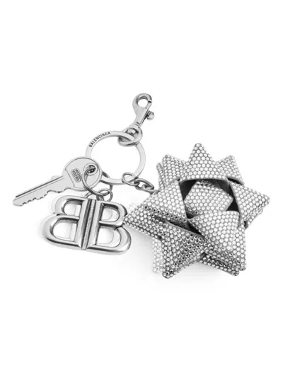 Balenciaga Men's Charm Keychain Gifting Bow In Silver